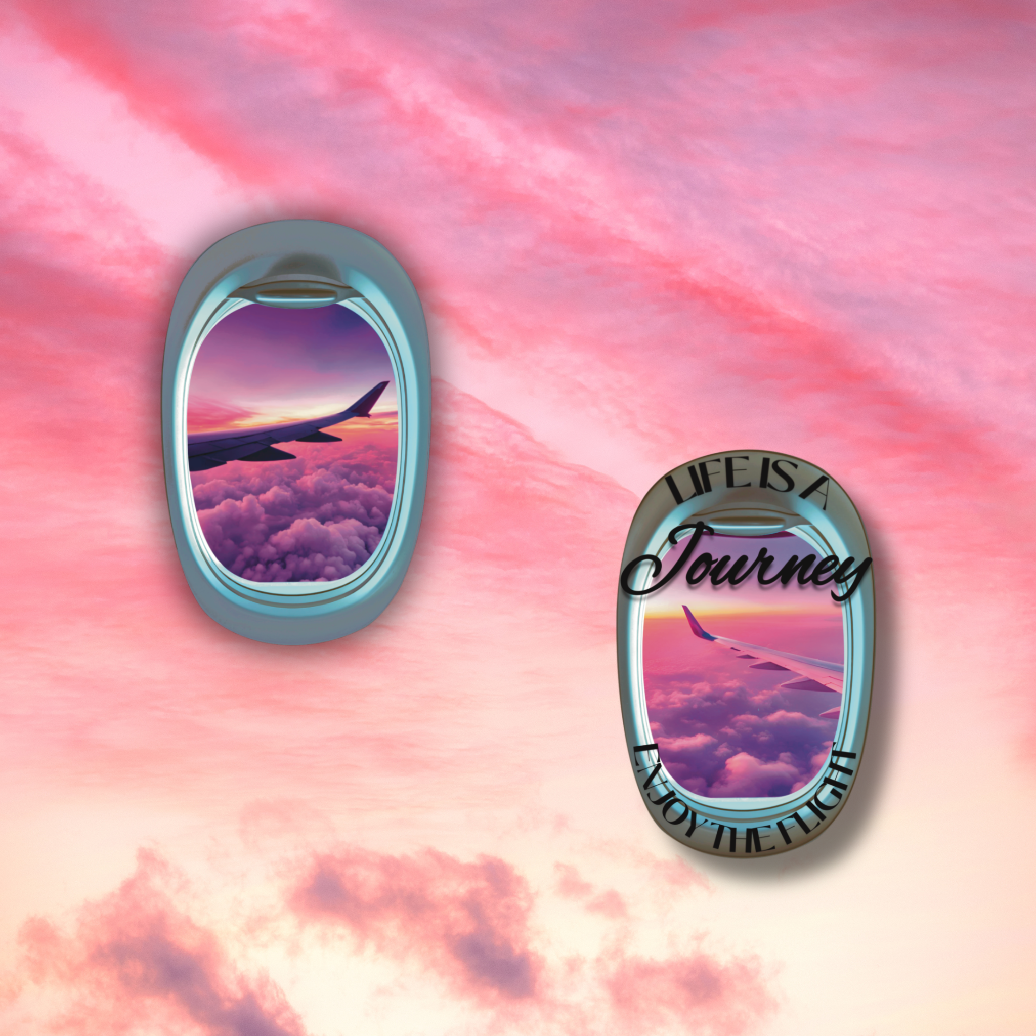 Airplane Window View Vinyl Sticker - 2 Sizes, Matte, Glossy, or Holographic