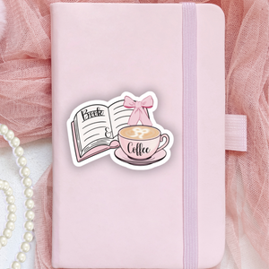 Coffee and Books Sticker - Cute coquette style for Book & Coffee Lovers