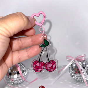 Disco Cherries KeyChain - Trendy Acrylic Accessories Cute Girly Retro Key Charm 2.5" Double-Sided Cherry Bag Charm Gift Idea