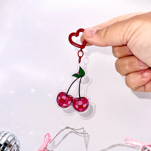 Disco Cherries KeyChain - Trendy Acrylic Accessories Cute Girly Retro Key Charm 2.5" Double-Sided Cherry Bag Charm Gift Idea