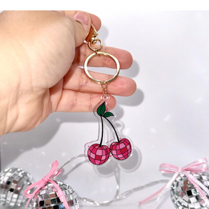 Disco Cherries KeyChain - Trendy Acrylic Accessories Cute Girly Retro Key Charm 2.5" Double-Sided Cherry Bag Charm Gift Idea