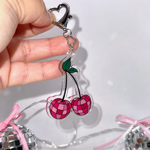 Disco Cherries KeyChain - Trendy Acrylic Accessories Cute Girly Retro Key Charm 2.5" Double-Sided Cherry Bag Charm Gift Idea