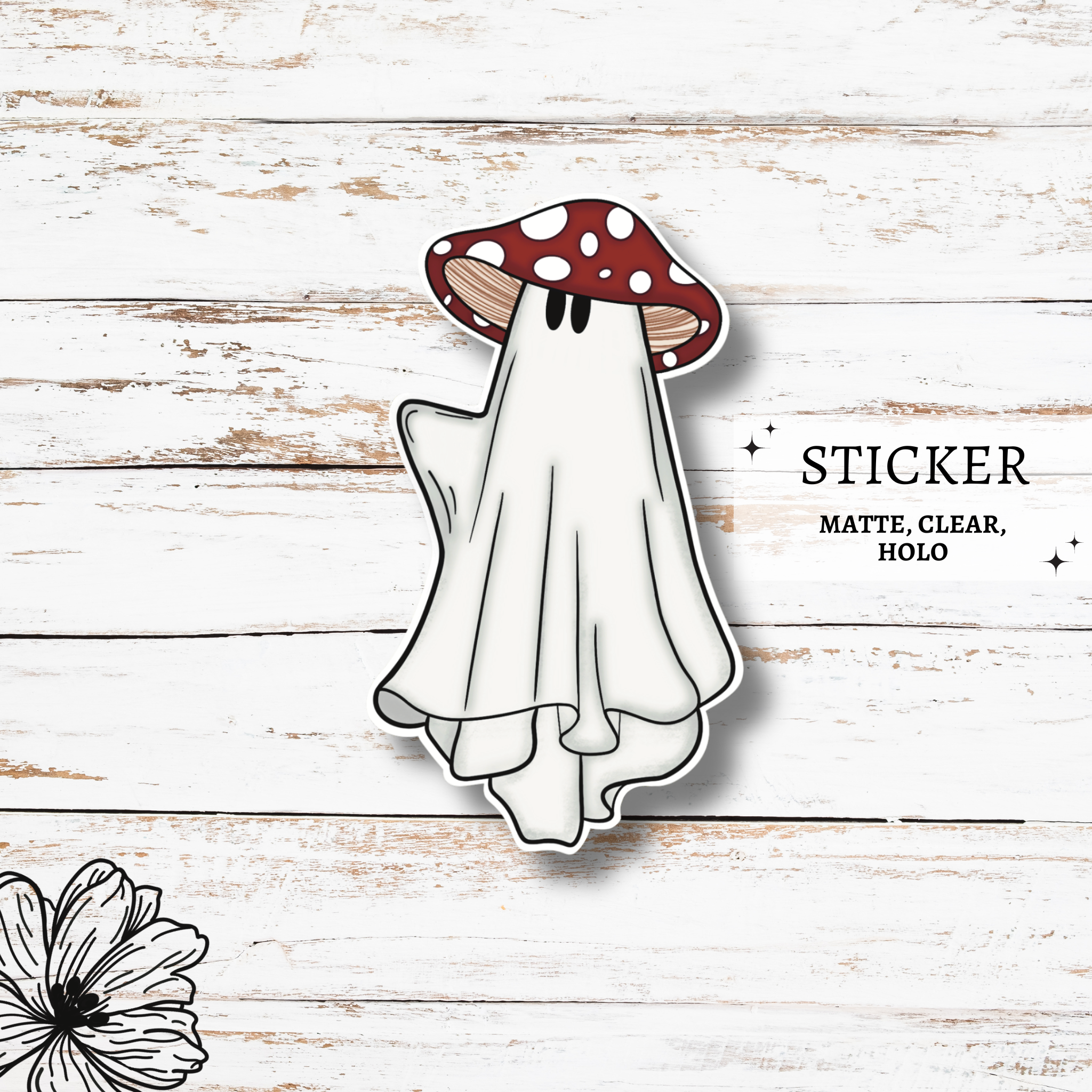 Cute Ghost Mushroom Hat Vinyl Sticker