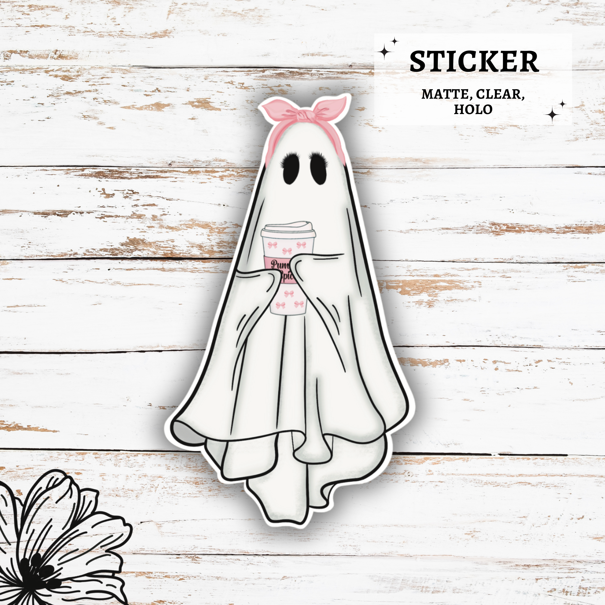 Cute Ghost Coffee Sticker | Ghost with Coffee