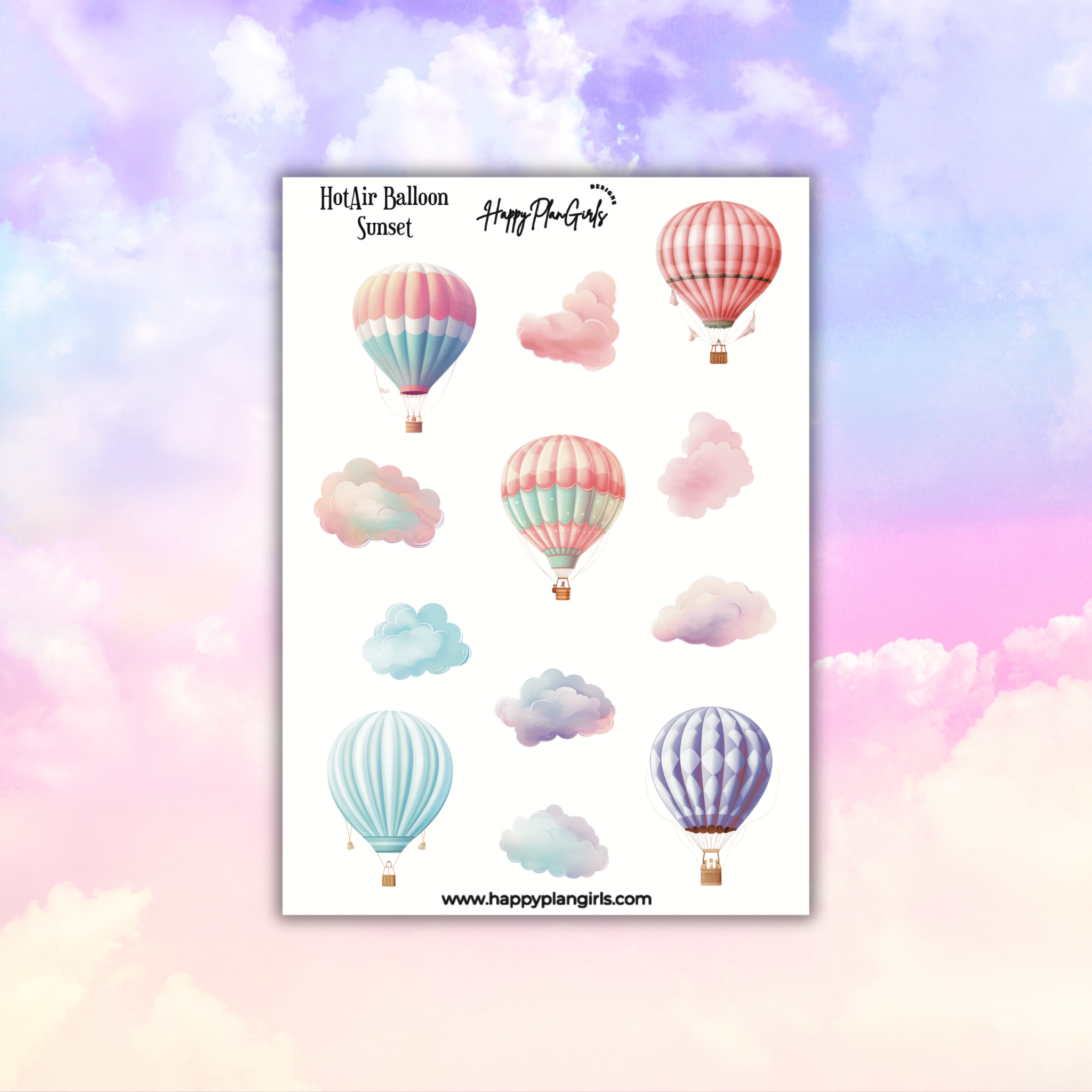 Summer Planner Sticker Sheet Hot Air Balloon Sunset