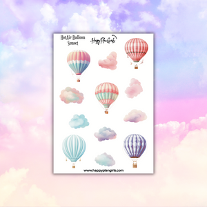 Summer Planner Sticker Sheet Hot Air Balloon Sunset