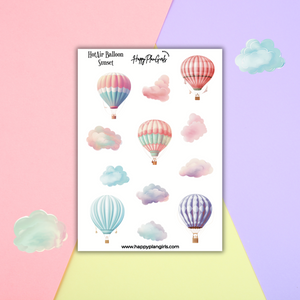 Summer Planner Sticker Sheet Hot Air Balloon Sunset