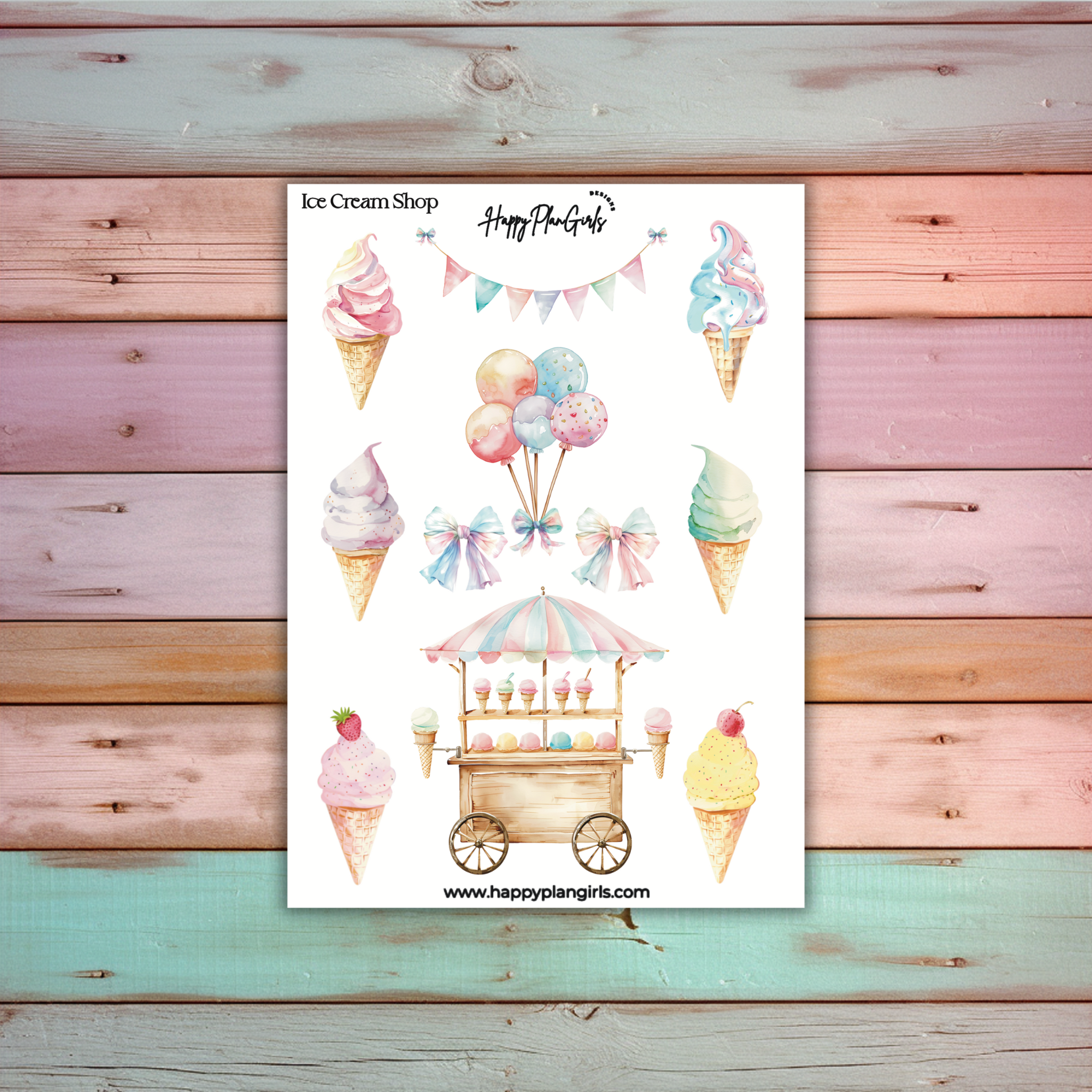 Summer Planner Sticker Sheet Ice Cream Shop