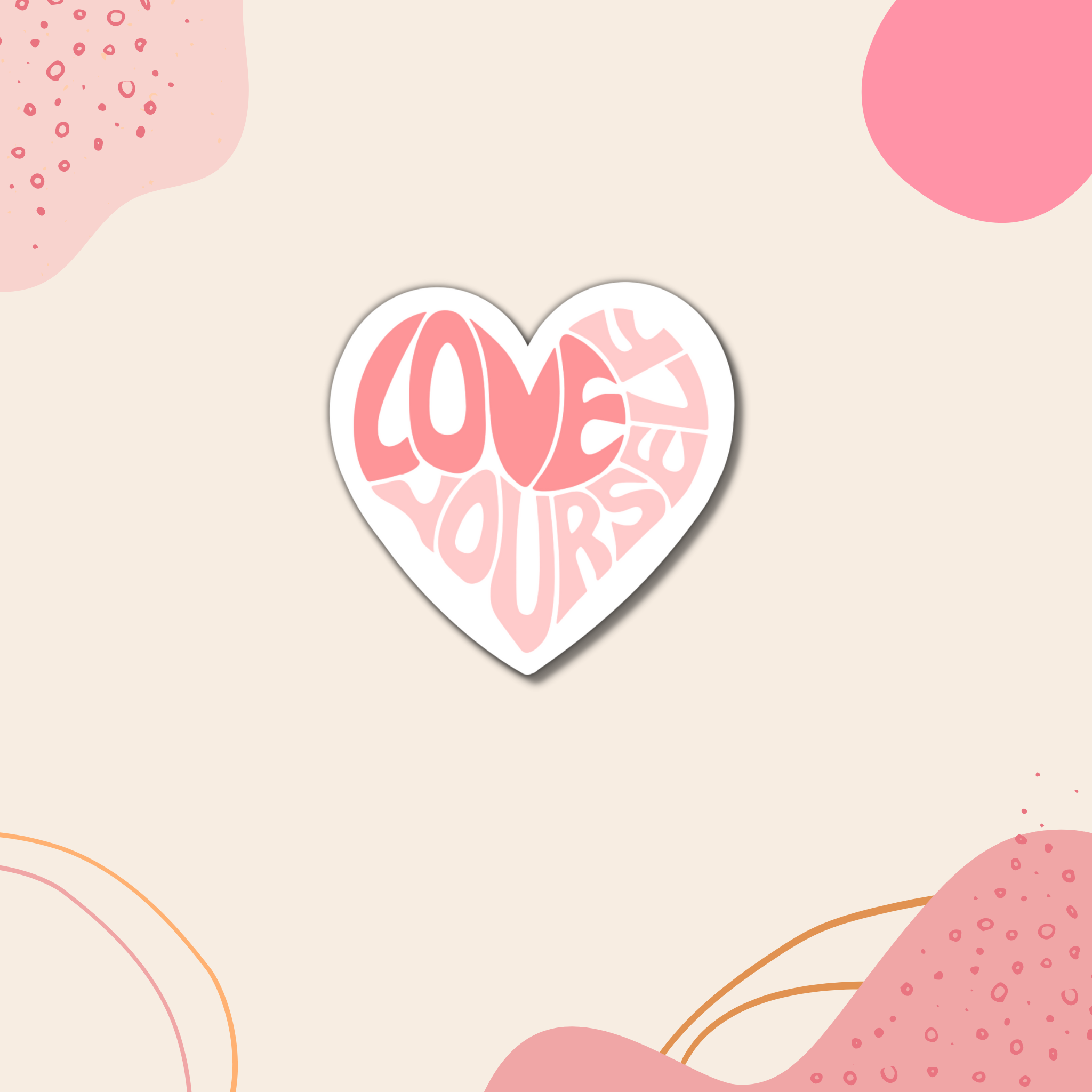 "Love Yourself Sticker"- Cute Pink Heart Decal in Matte, Glossy, or Holographic Finish, Self Love Mental Health Sticker