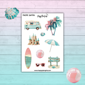 Summer Planner Sticker Sheet Pastel Surfin