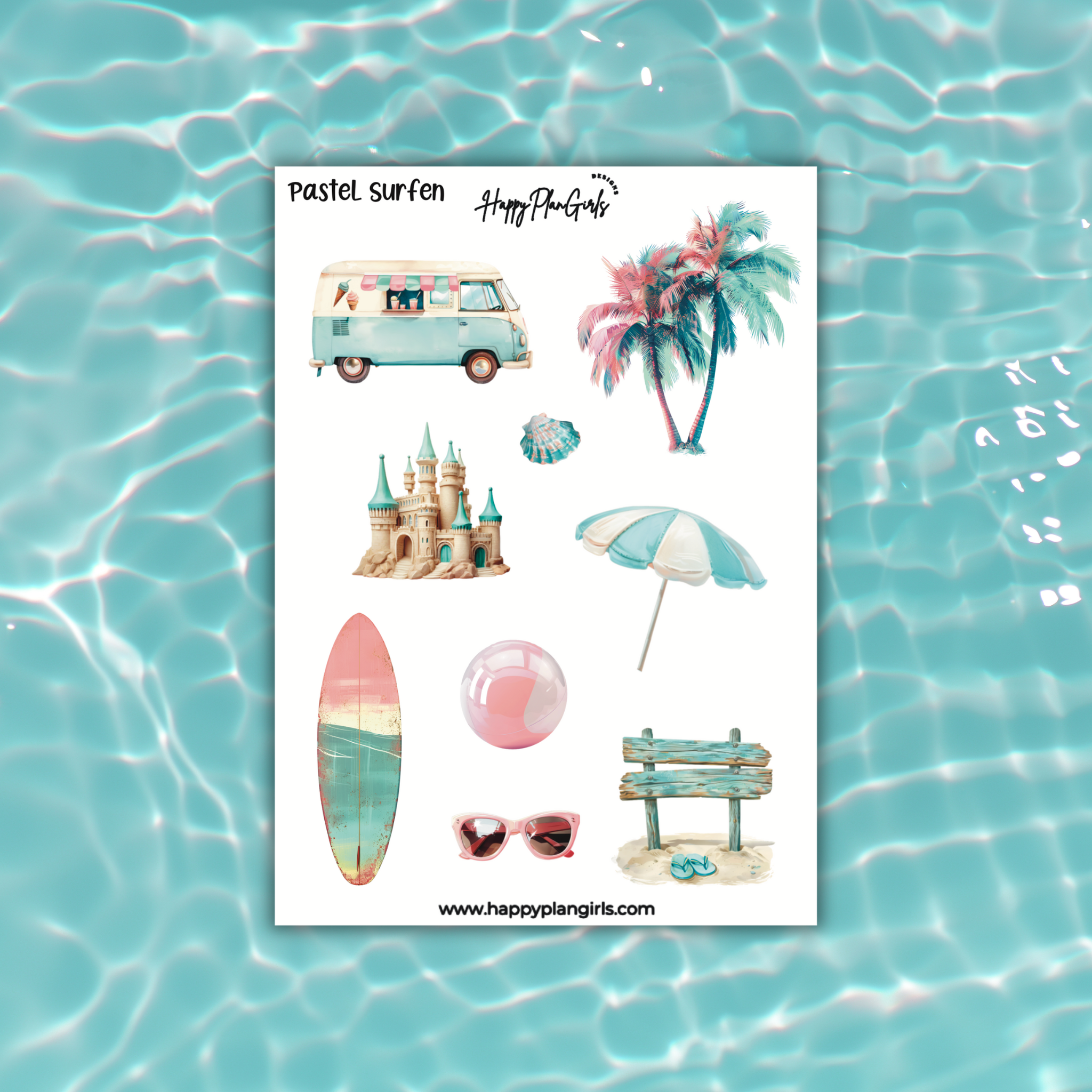 Summer Planner Sticker Sheet Pastel Surfin