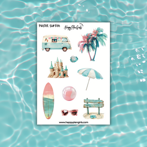 Summer Planner Sticker Sheet Pastel Surfin