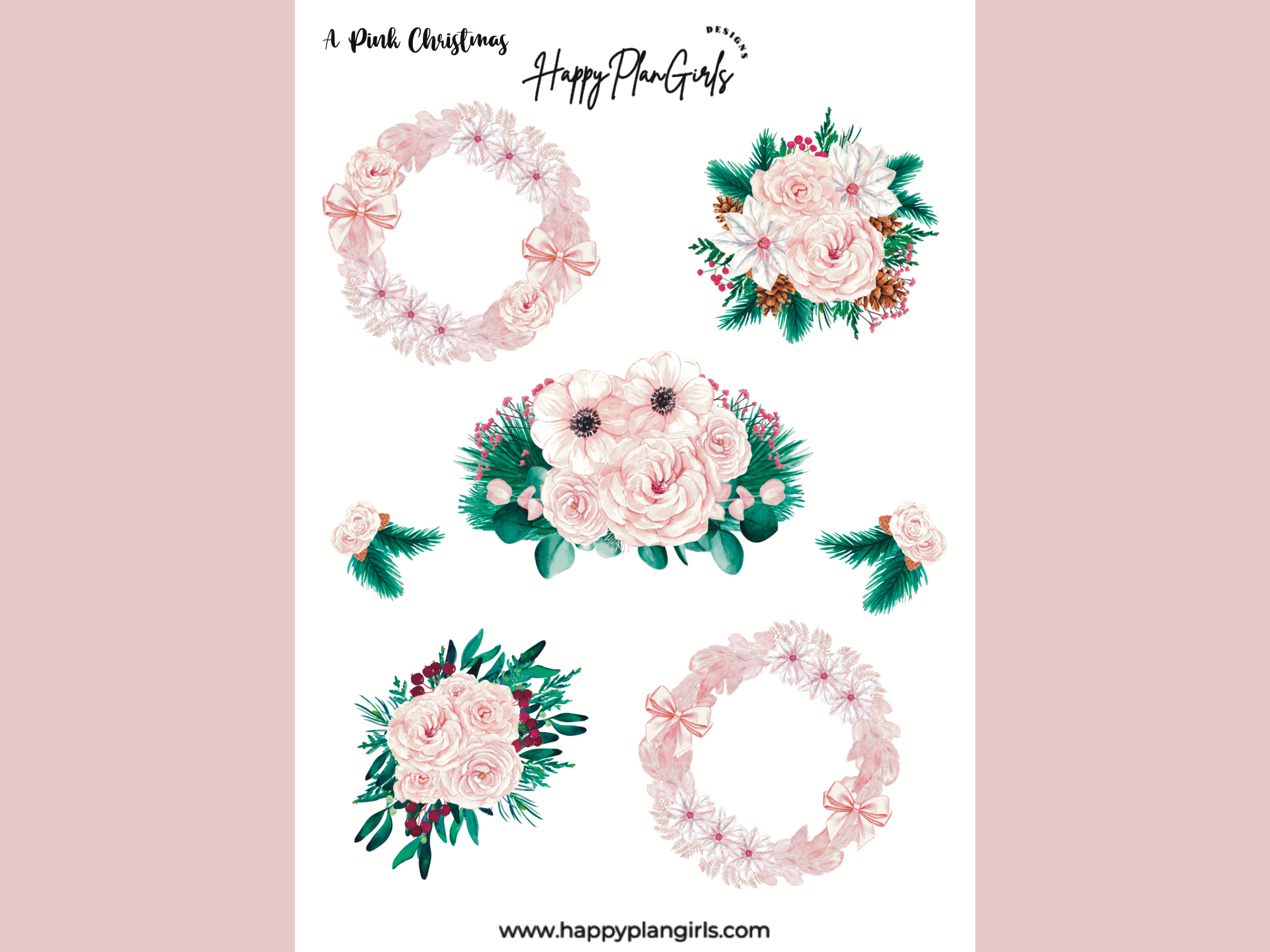 A Pink Christmas Florals Sticker Sheet