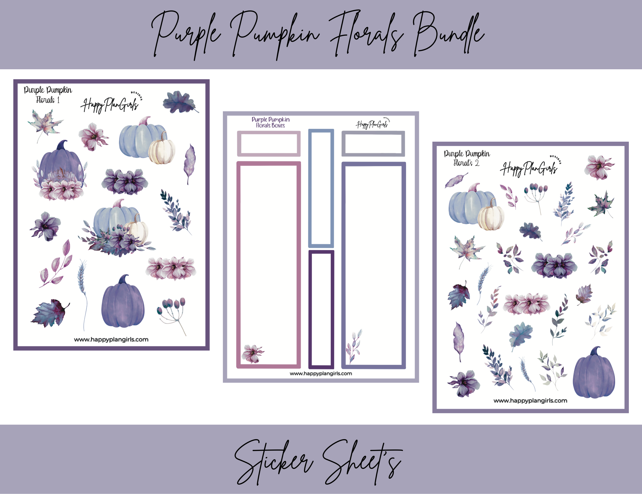 Purple Pumpkin Florals Sticker Sheet Bundle